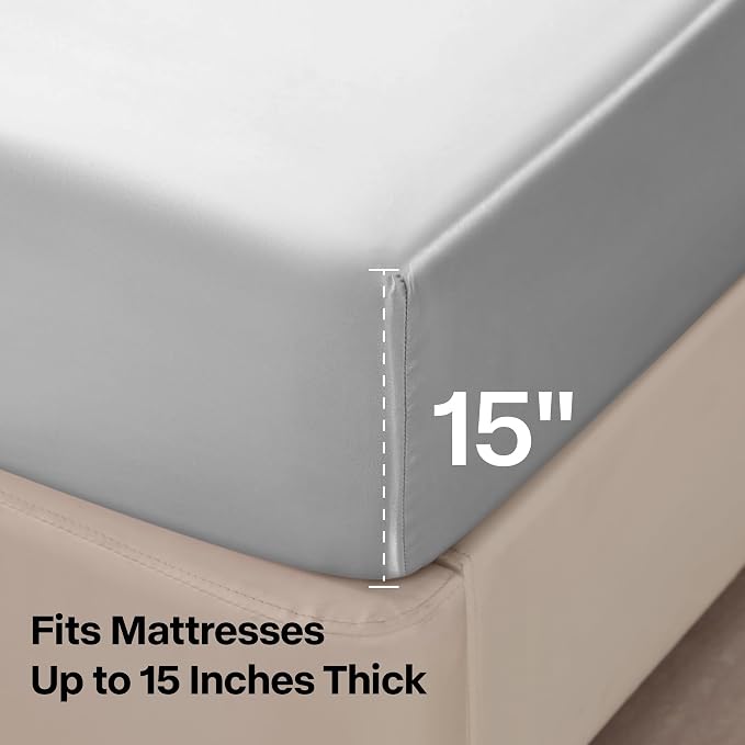 BEDELITE California King Sheets Set, Luxury Soft Grey Satin Sheets - Image 5