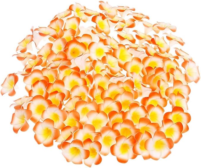 Pursuestar 100Pcs Orange Foam Hawaiian Frangipani Artificial Plumeria Flower - Image 4