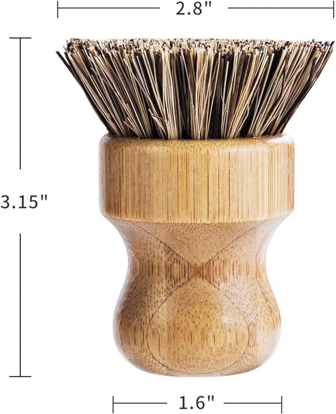 Palm Pot Brush- Bamboo Round 3 Packs Mini Dish Brush Natural Scrub Brush - Image 3
