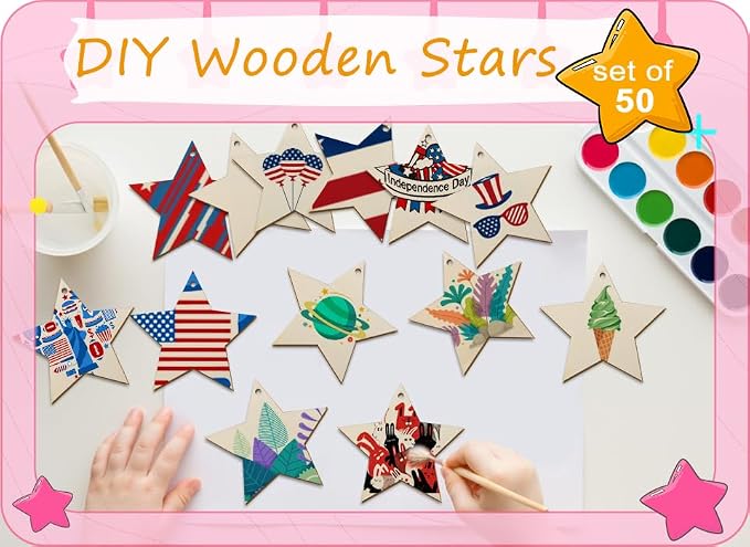 50Pcs Unfinished Wooden Stars Ornanents Independent Christmas Decoration - Image 6