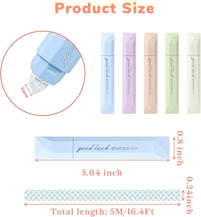 Temiary 5-Pack Multicolor Double Sided Tape Roller Pen, Scrapbooking Adhesive - Image 2