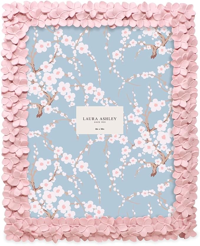 Laura Ashley 8x10 Pink Flower Textured Hand-Crafted Resin Picture Frame - Image 2