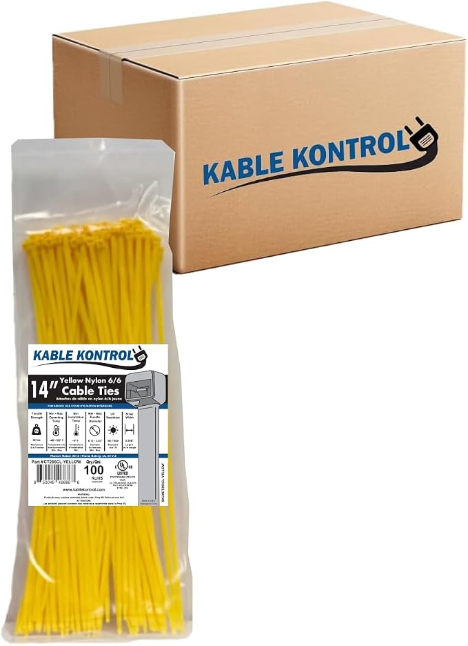 Kable Kontrol Yellow Zip Ties 14 Inch 6, 50 Lbs Tensile Strength, Bulk Pack by KABLEKONTROL%C2%AE
