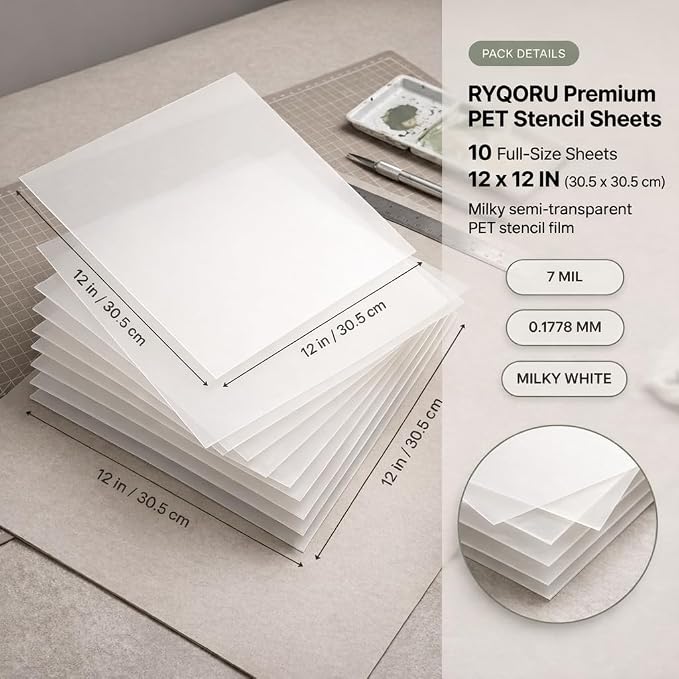 Blank Mylar Stencil Sheets, 10 Pack 12 x 12 Inch, 7 Mil Milky Translucent PET - Image 2