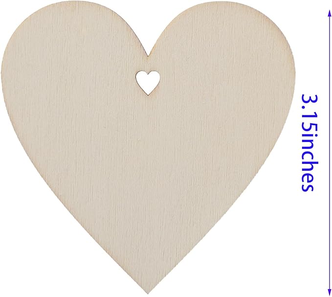 60pcs Unfinished Wood Heart-Shaped Cutouts - Image 2