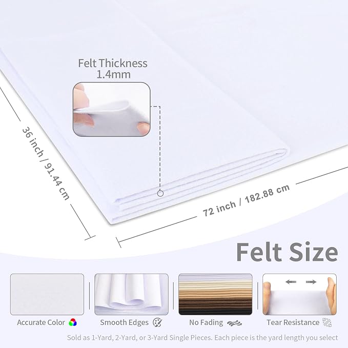 White Felt Fabric Sheet 72" X 36", 1.4mm Thick Large Soft Durable Flexible - Image 2