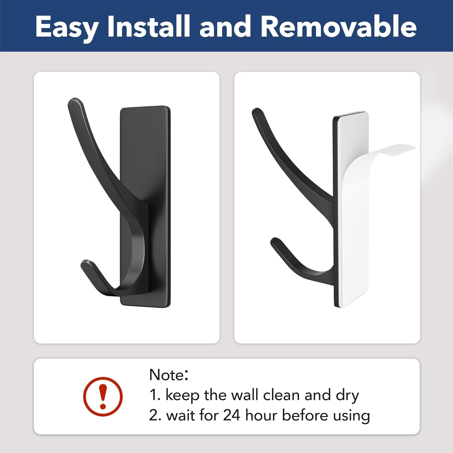 pickpiff Self Adhesive Coat Hooks for Hanging: Heavy Duty Stainless Wall Hook for Towel, Backpack, Hat, Sturdy Metal Hanger, 6-Pack, Matt Black