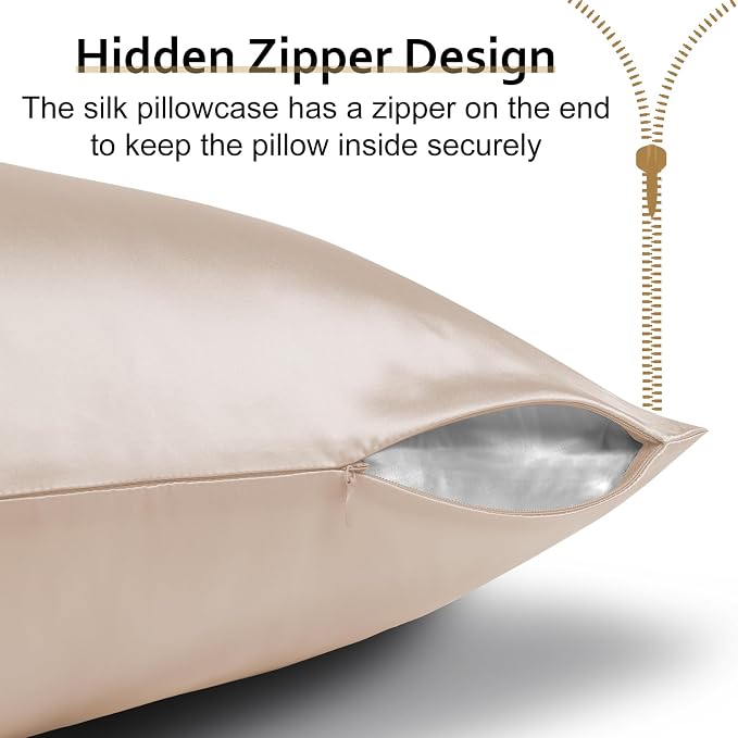 Ravmix Silk Pillow Cases with Zipper, 21momme Mulberry Silk Pillowcase - Image 6