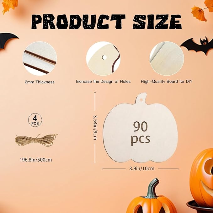 90 Pcs Thanksgiving Pumpkin Wooden Cutouts Unfinished Wood Crafts Pumpkin - Image 2
