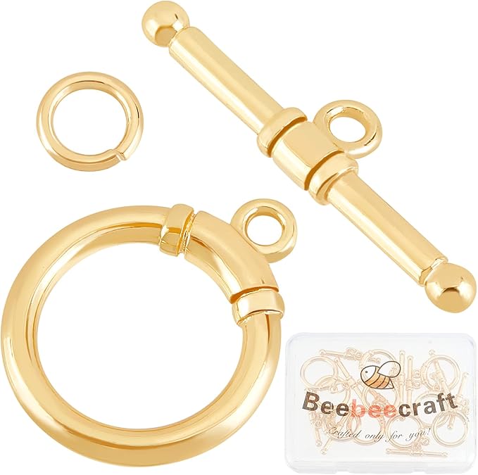 Beebeecraft 10 Sets 18K Gold Plated Toggle Jewelry Clasps Connectors Round Ring by Beebeecraft