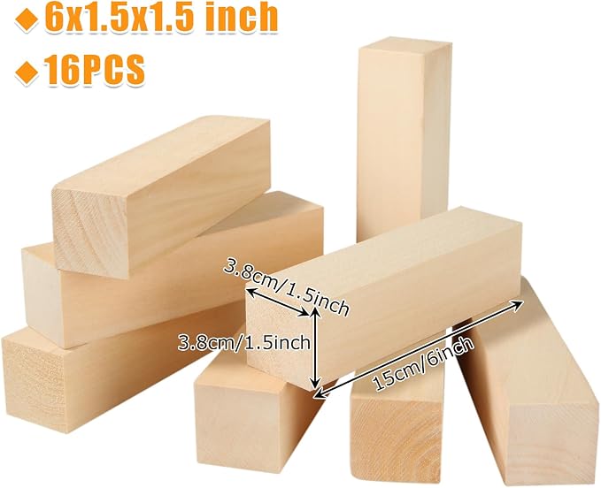 16PCS Basswood Carving Blocks 6 x 1.5 x 1.5 Inch Whittling Wood Blocks Wooden - Image 2