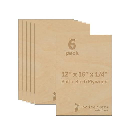 6 mm Baltic Birch Plywood 1/4 x 12 x 16 Inch, Box of 6 B/BB Grade Craft Wood by Woodpeckers
