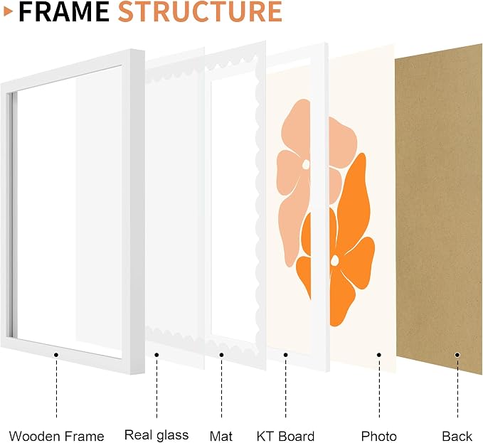 11x14 Picture Frame with Wavy Mat, Wooden Real Glass 11 x 14 Photo Frame - Image 5