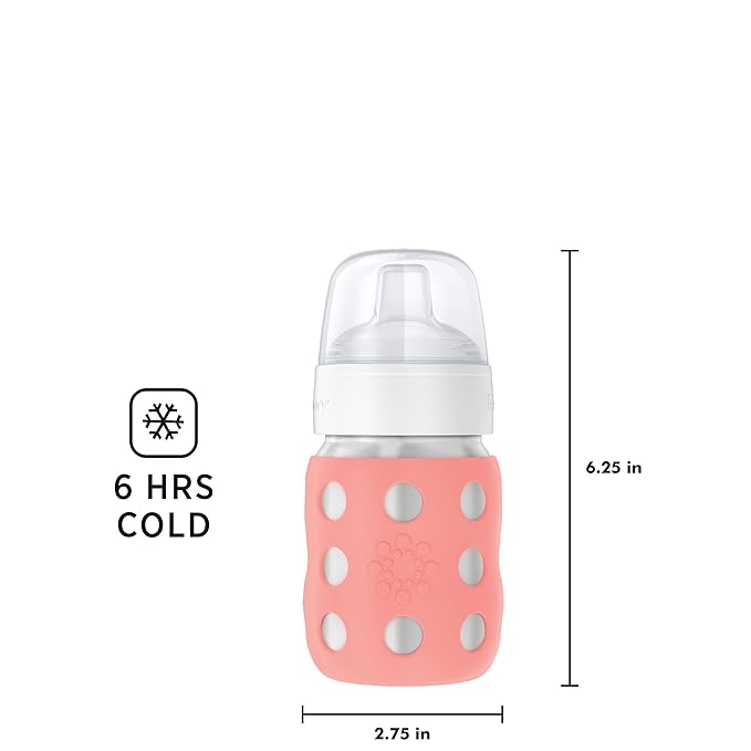 Lifefactory 8-Ounce Stainless-Steel Vacuum-Insulated Wide-Neck Baby Bottle with Sippy Nipple, Cantaloupe, LS2251WCA4