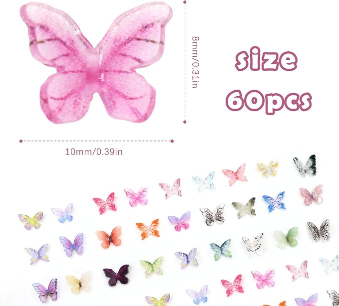 60Pcs Mini Resin Butterflies, Miniature Dollhouse Accessories Tiny Butterflies - Image 6
