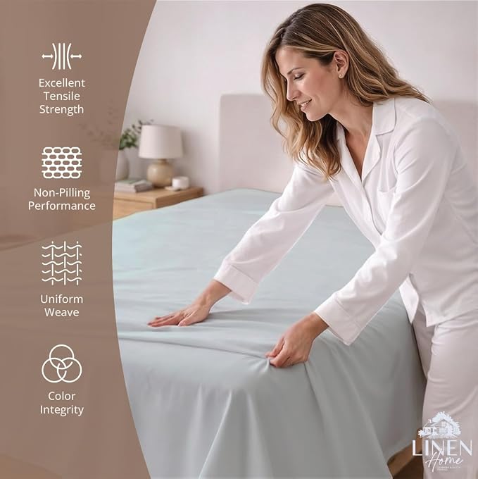 Linen Home 100% Cotton Percale 1 Flat Sheet, Full Size - Image 2