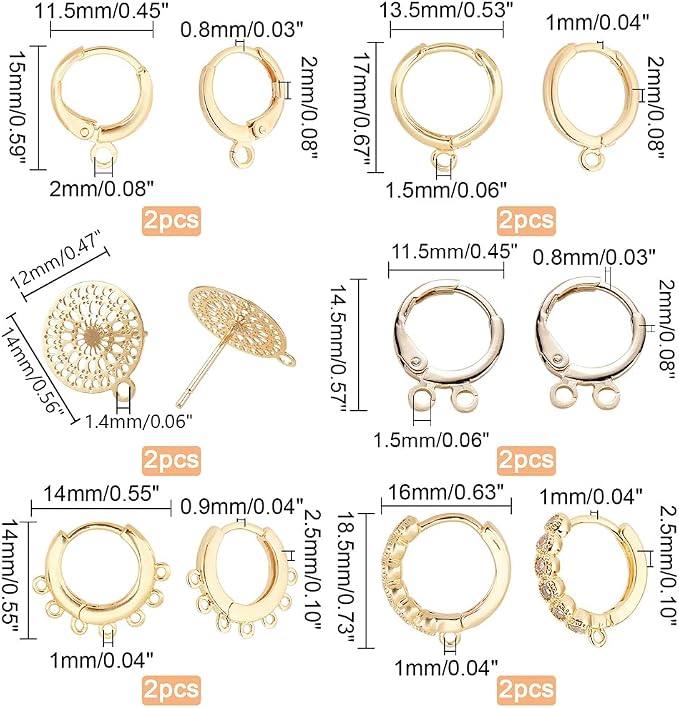 PH PandaHall 18K Gold Plated Huggie Hoop Earrings, Hole 1~2mm - Image 4