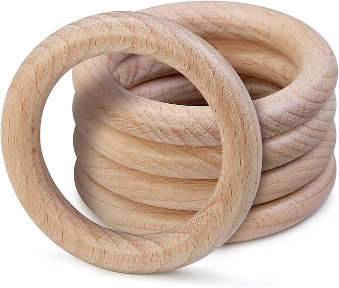 FoDau770 5pcs Natural Beech Wooden Rings, Unfinished Solid Wood Rings Heavy by FoDau770