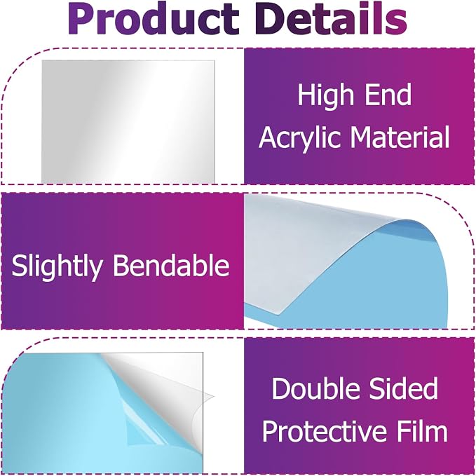 10 Pcs 12 x 12 x 0.04 Inch Acrylic Two Way Mirror Sheets | Through Mirror Glass - Image 5