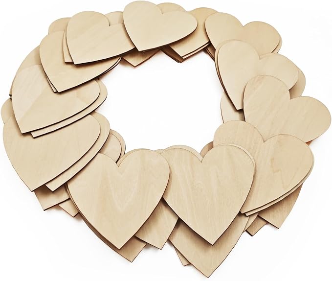 50PCS Wooden Heart, Made of Basswood, 4 Inch Unprocessed Wood Pieces, Natural by Prainetooy