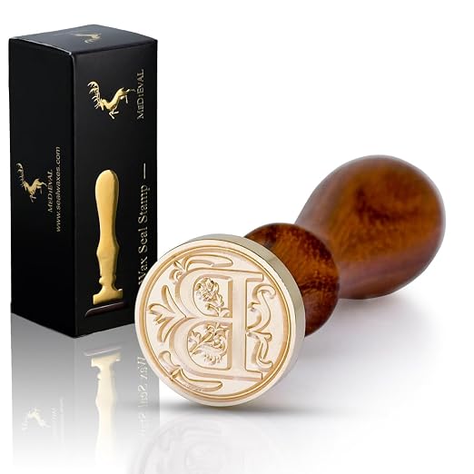 Medieval Initial Alphabet Wax Seal Stamp, Brass Head Wooden Handle, - Image 6