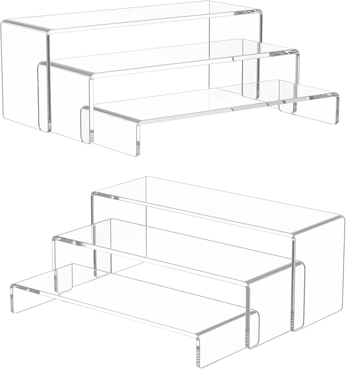 NIUBEE Acrylic Display Riser, 2 Set Clear Rectangular Stands by NIUBEE