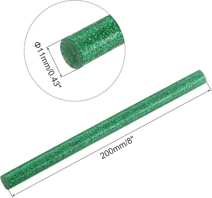 uxcell Mini Hot Glue Sticks for Glue Gun 11mm x 200mm Glitter Green 12pcs - Image 2