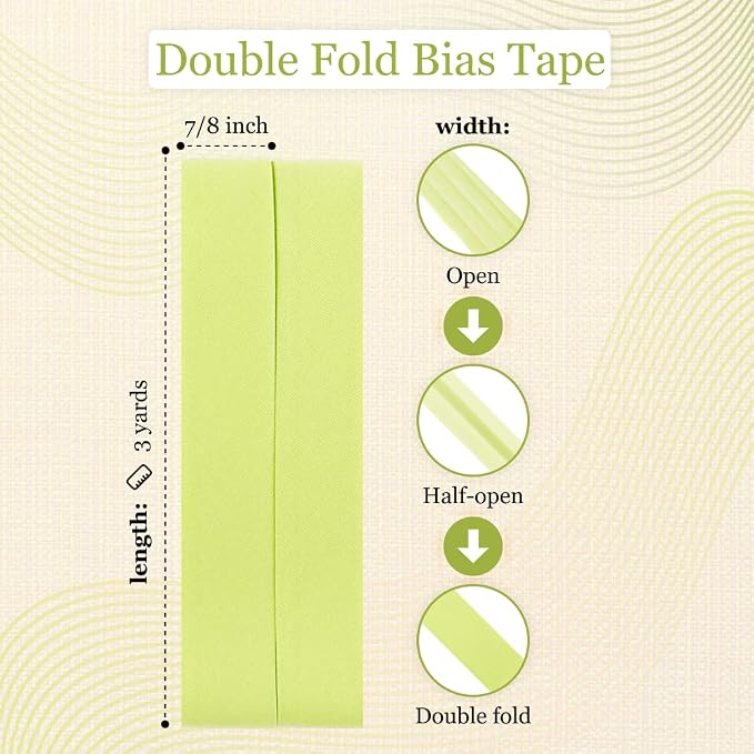 Lime Double Fold Bias Tape – 7/8 Inch x 3 Yards Cotton Binding - Image 2