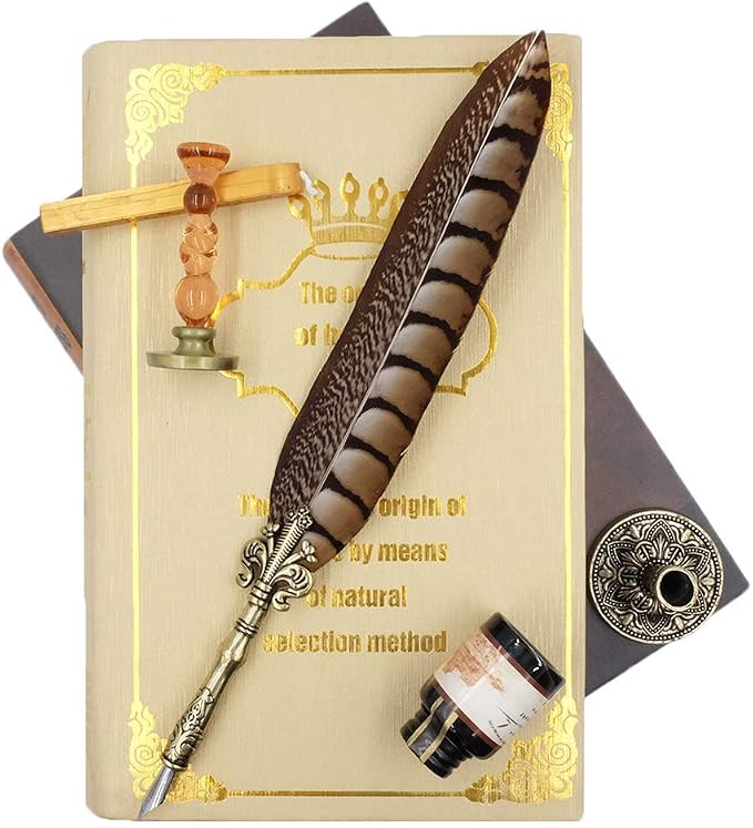Antique Quill Pen Unique Half-Patterned Feather Pen Set - Image 2