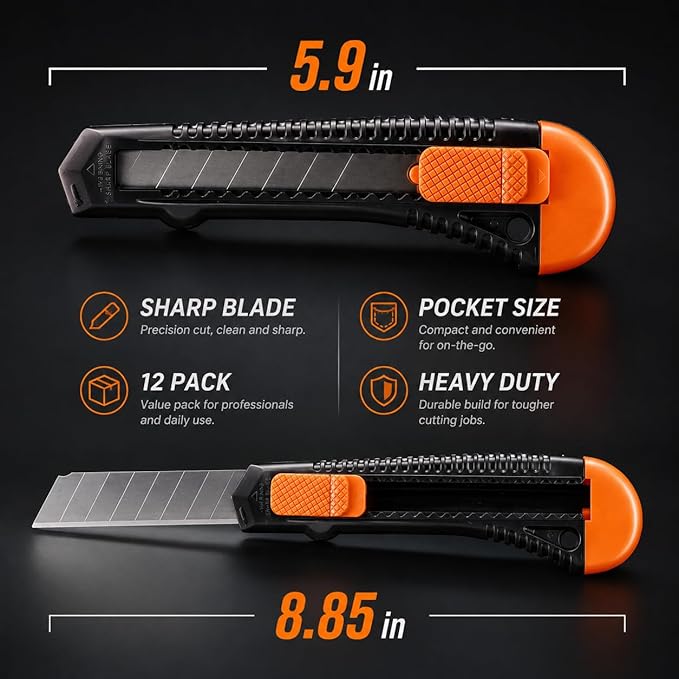 REXBETI 12-Pack Utility Knife, Retractable Box Cutter - Image 3