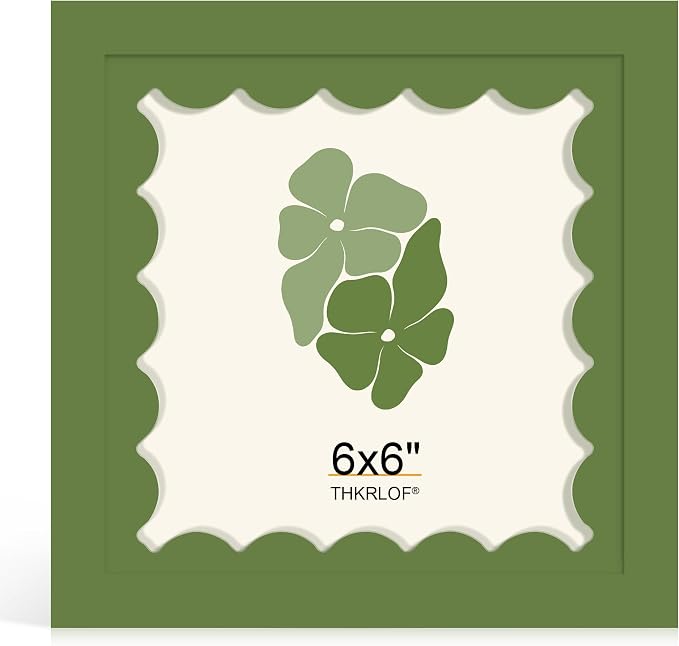 6x6 Picture Frame with Wavy Mat, Wooden Real Glass 6 x 6 Photo Frame by THKRLOF