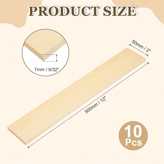 MECCANIXITY 10Pcs Wood Strips Slats, 9/32" x 2" x 12" Thin Wood Sticks Flat - Image 2