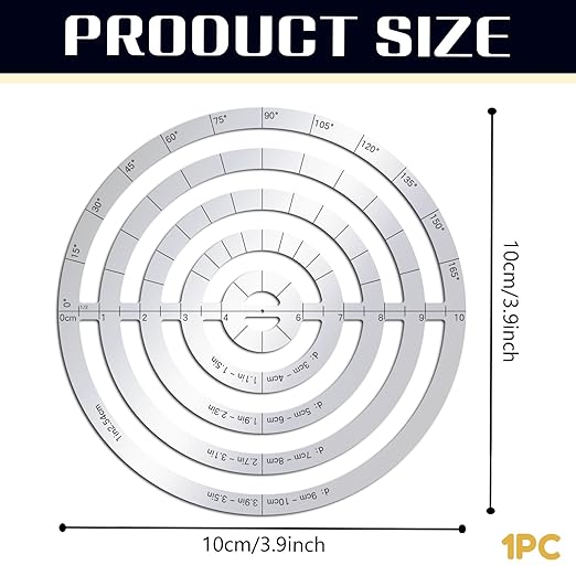 ORIGACH Stainless Steel Concentric Round Ruler Metal Circle and Curve Drafting - Image 2