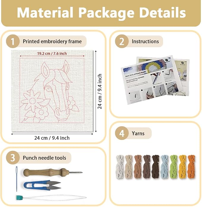 Doodlream Brown Horse DIY Punch Needle Embroidery Kit - Image 2