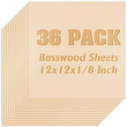 36 Pack Basswood Sheets Plywood Board 1/8 Inch Unfinished Wood, 3mm Plywood by Unknown