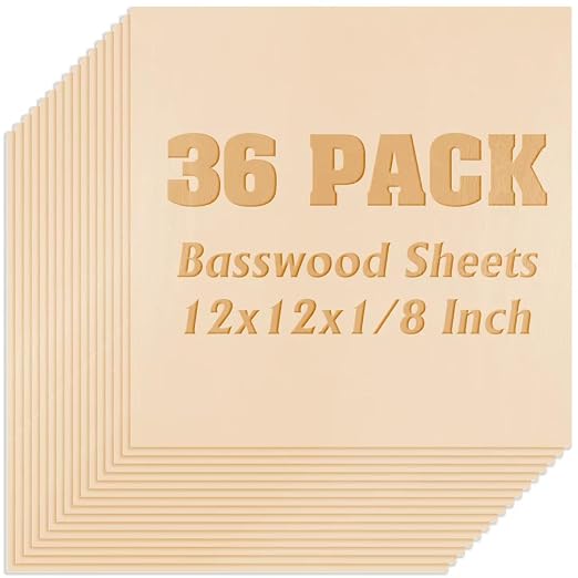 36 Pack Basswood Sheets Plywood Board 1/8 Inch Unfinished Wood, 3mm Plywood by Unknown