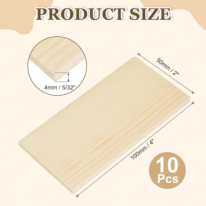 MECCANIXITY 10Pcs Wood Strips Slats, 5/32" x 2" x 4" Thin Wood Sticks Flat - Image 2