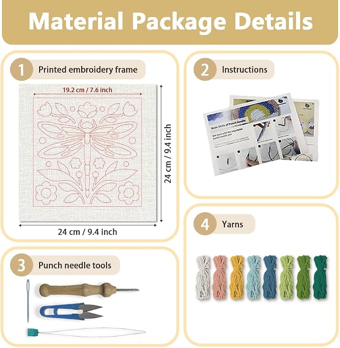 DOODLREAM Floral Dragonfly DIY Punch Needle Embroidery Kit - Image 2