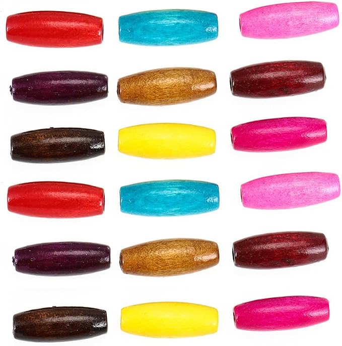 400Pcs Large Hole Wood Beads, BetterJonny Assorted Color Wooden Beads Hair by BetterJonny