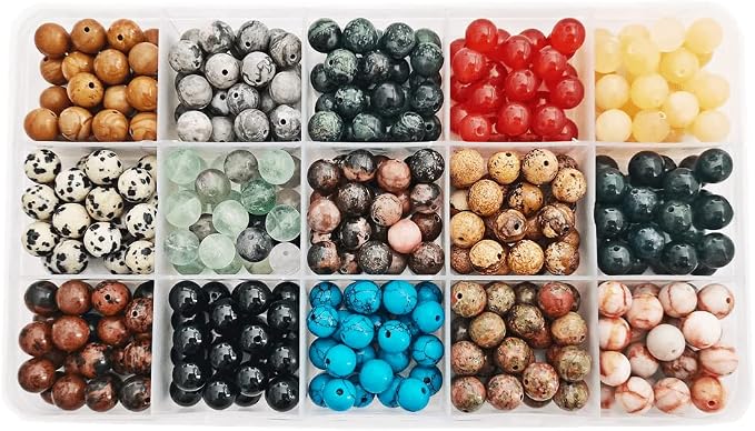 375pcs 8mm Natural Gemstone Beads Crystal Bracelet Jewelry Making Kit, 15C | by GangGangHao