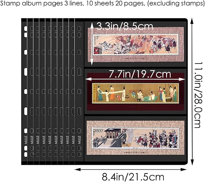 Stamp Pages, 3 Rows Pages for Stamp Collectors, 9-Hole Standard Page Fit Stamp - Image 2