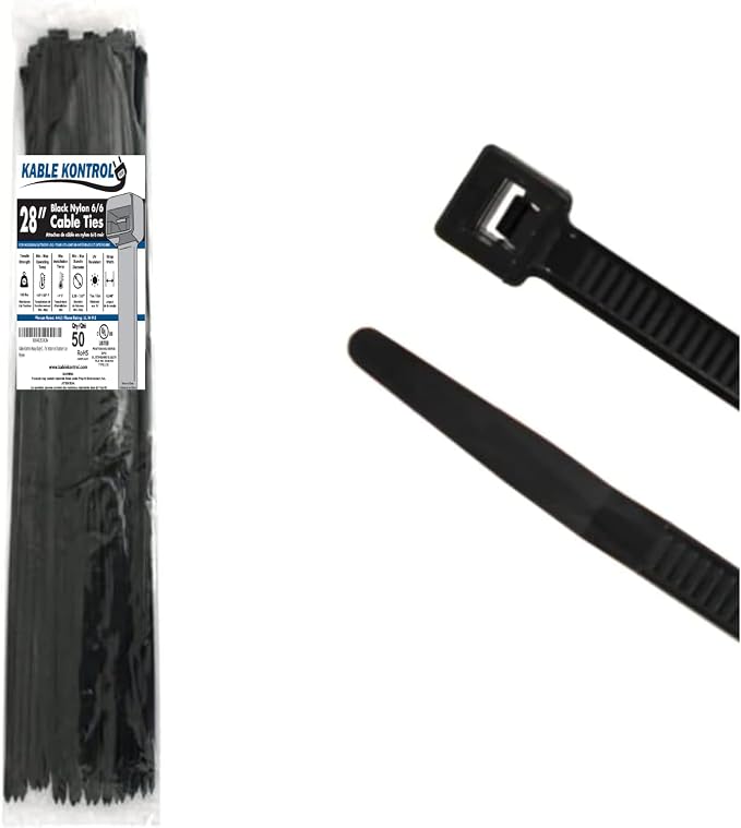 Kable Kontrol Heavy Duty Cable Zip Ties 50 Pcs 28 Inch Black, 175 Lbs Tensile by KABLEKONTROL%C2%AE