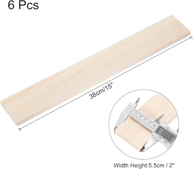 MECCANIXITY 6pcs Wood Sticks, 3/8"x 2.2" x 15" Rectangle Wooden Cube Wood - Image 2