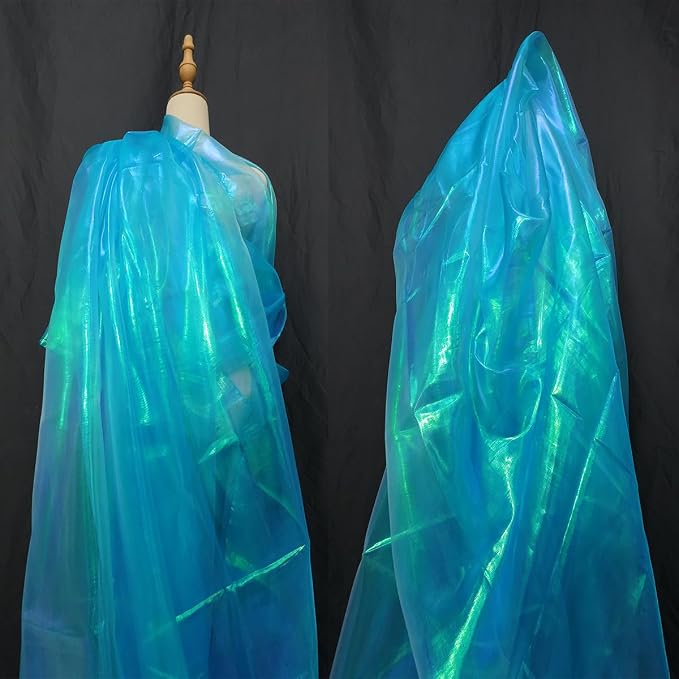 Sky Blue Iridescent Organza Fabric - Image 4