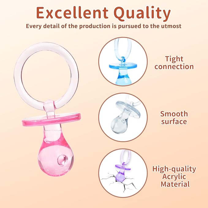 72 Pcs Baby Shower Pacifiers, 2.75’’ Plastic Pacifiers for Baby Shower Game, Baby Shower Decoration DIY, Gender Reveal Party Table Scatter/Baby Shower Party Favors, 4 Color