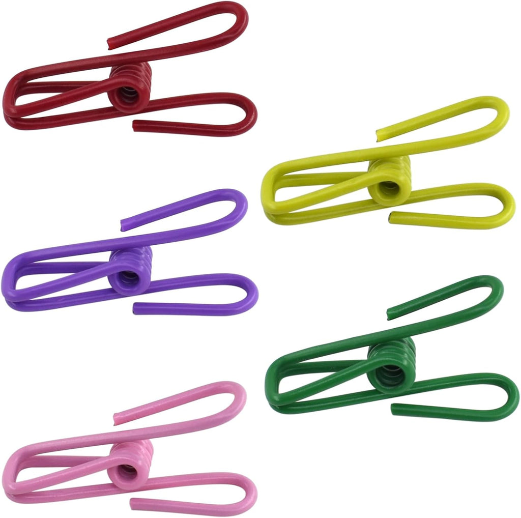 50 Packs Steel Wire Clips Vinyl Plastic Coated Multi-Function Colored Utility Clothesline Clip for Laundry Hanging, Kitchen Bag Sealing, Multi-Purpose Clothespins
