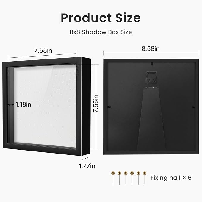 Black 8×8 Shadow Box Display Frame, Premium Linen Backboard and Included - Image 4