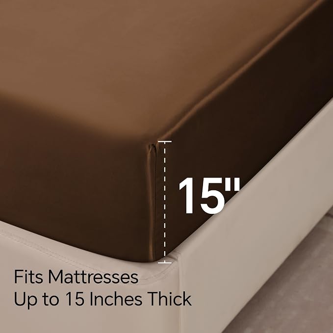 BEDELITE California King Sheets Set, Luxury Soft Brown Satin Sheets - Image 6