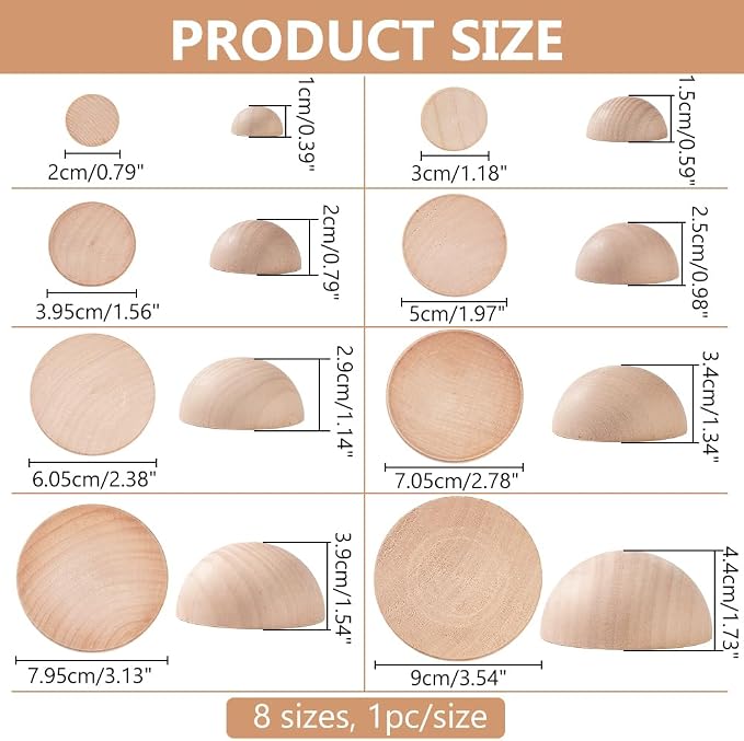 BENECREAT 8Pcs 8 Sizes Half Round Pottery Tools Set, Wooden Ceramic Top Tool - Image 2