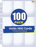 100 Pack 9 Pocket Card Sleeves Binder Sheets, Holds 1800 Cards, Trading Card by Unknown